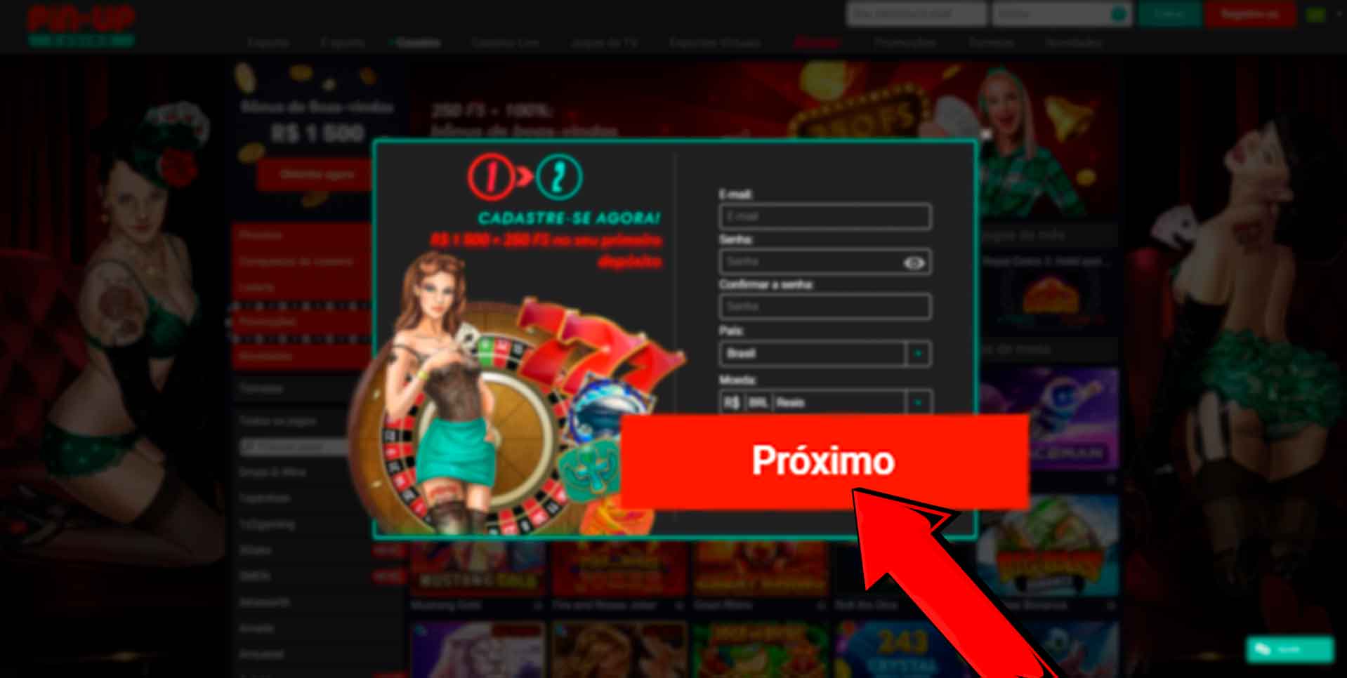 Conclusão do registro no site do cassino